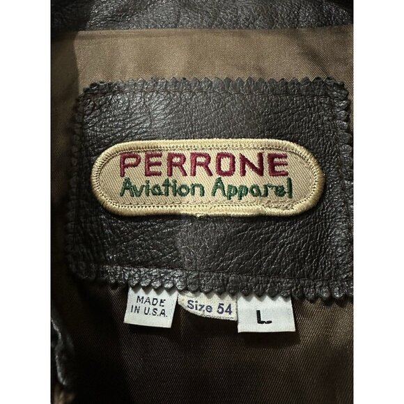 Perrone Aviation Apparel BROWN Leather Bomber Jacket Size 54 Large Made In USA!! - Picture 1 of 7